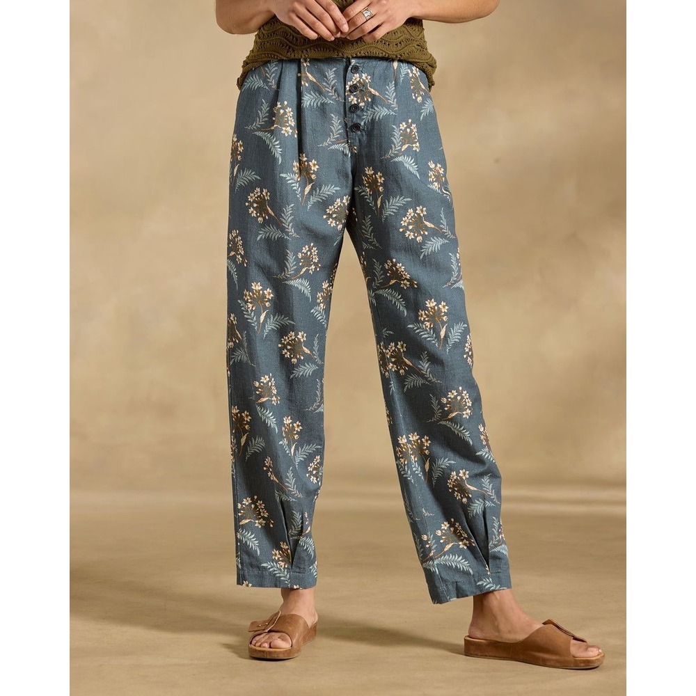 Sundance Pleated Button Fly Pants Breezy Benicia Blue Floral Linen Blend SZ P6